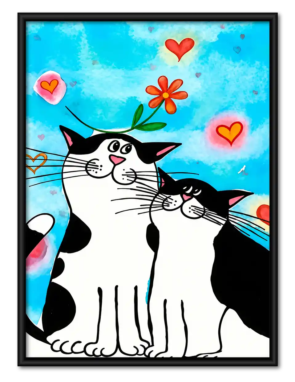 Black And White Cat Couple Wall Art 1