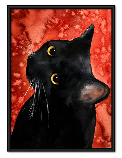Black Cat Against Crimson Wall Art 1