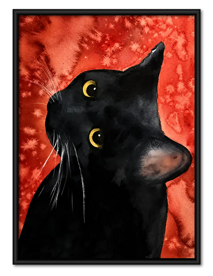 Black Cat Against Crimson Wall Art