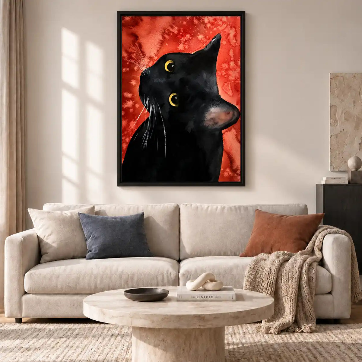Black Cat Against Crimson Wall Art 2