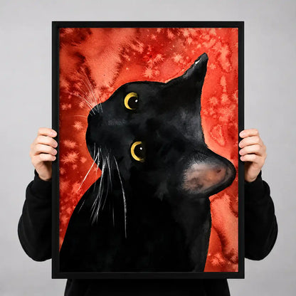 Black Cat Against Crimson Wall Art 3