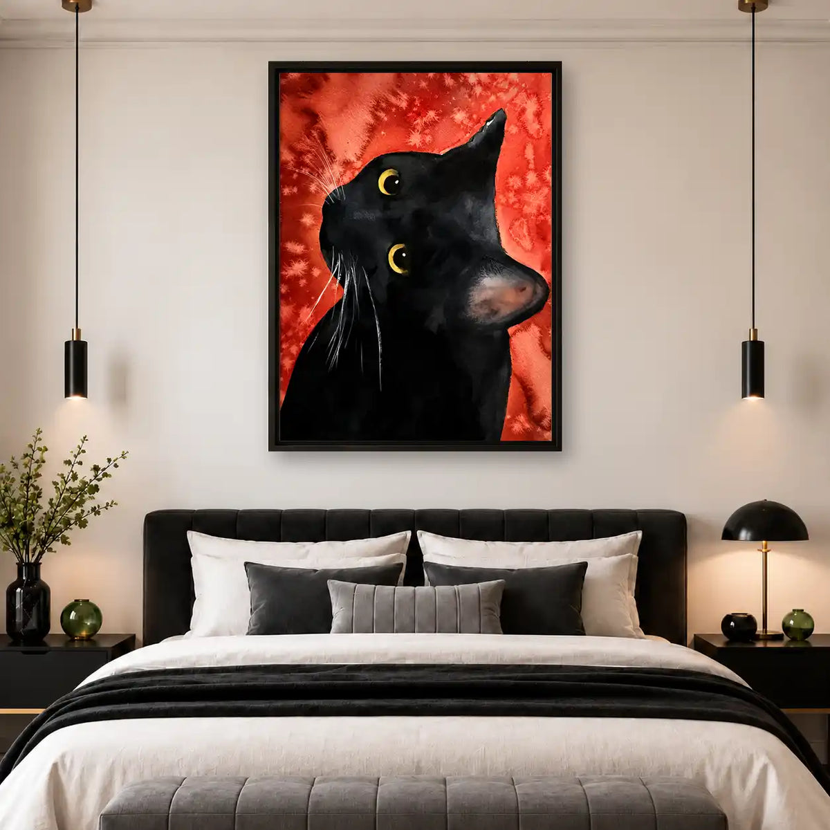Black Cat Against Crimson Wall Art 4