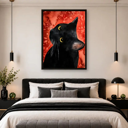 Black Cat Against Crimson Wall Art 4