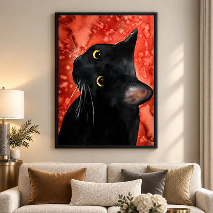 Black Cat Against Crimson Wall Art 5