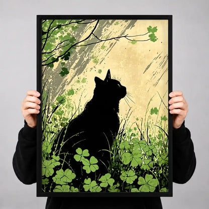 Black Cat Among Green Clovers Wall Art 3