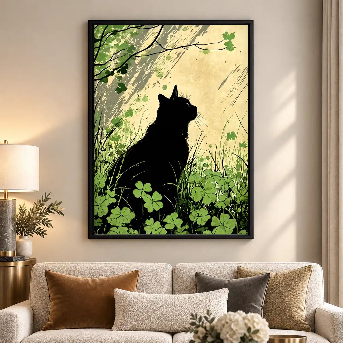 Black Cat Among Green Clovers Wall Art 5