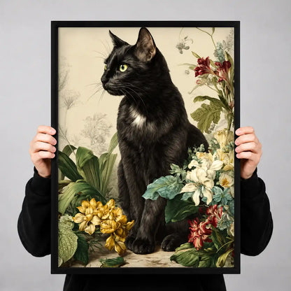 Black Cat Among Vintage Flowers Wall Art 3