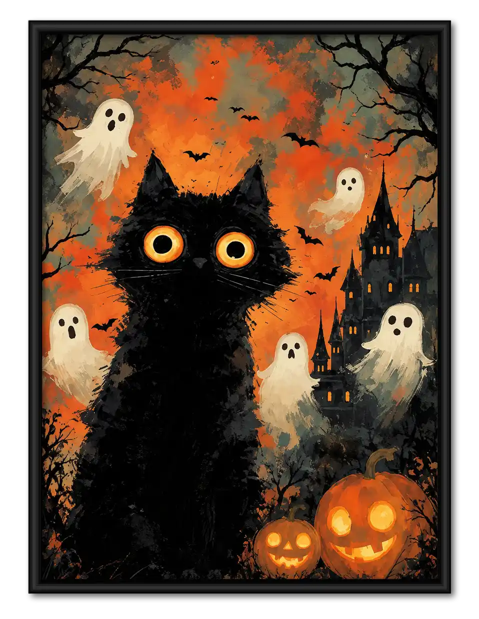 Black Cat And Friendly Ghosts Wall Art 1