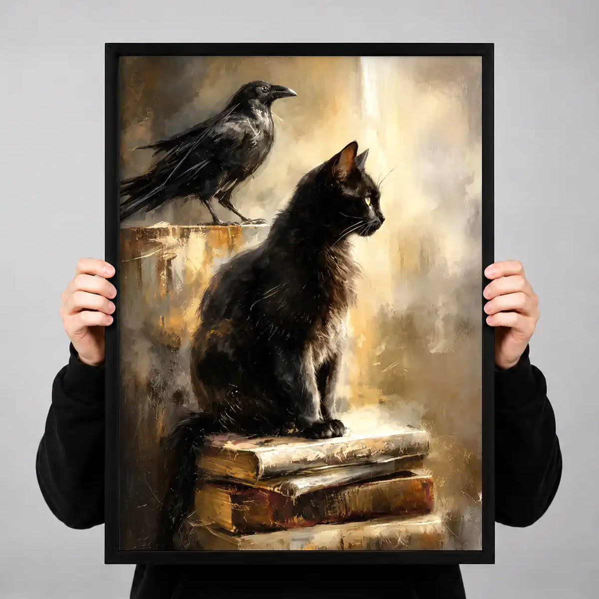 Black Cat And Raven On Books Wall Art 3