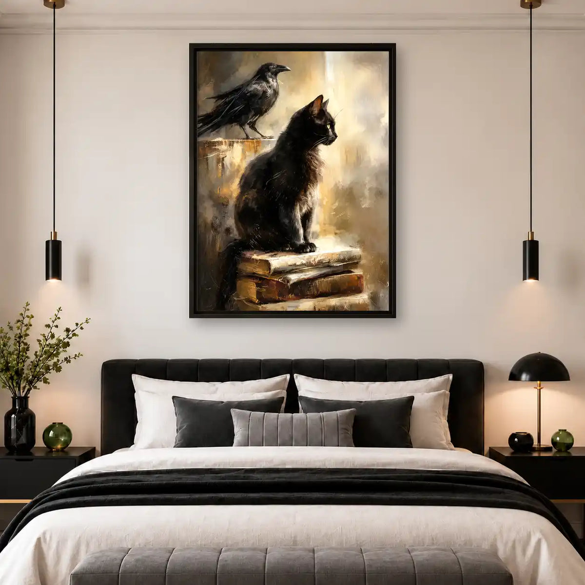 Black Cat And Raven On Books Wall Art 4