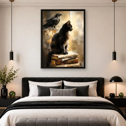 Black Cat And Raven On Books Wall Art 4