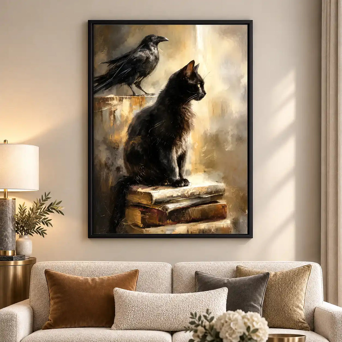 Black Cat And Raven On Books Wall Art 5