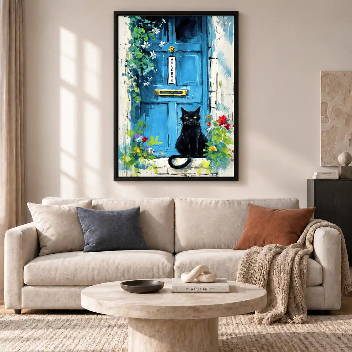 Black Cat At Blue Welcome Door Wall Art 2