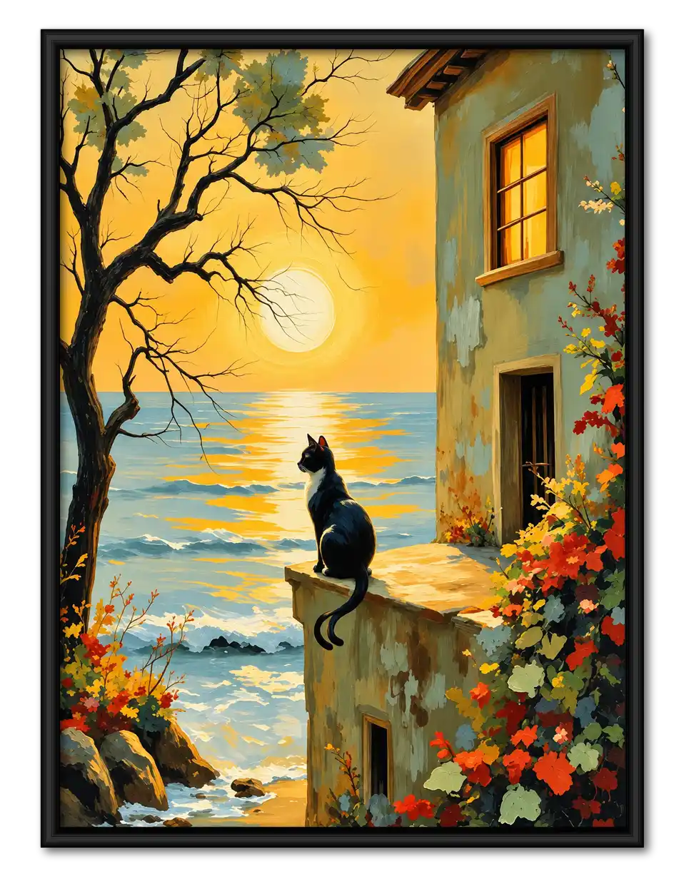 Black Cat At Golden Coast Wall Art 1