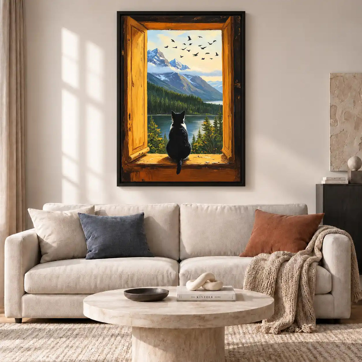 Black Cat At Mountain Window Wall Art 2