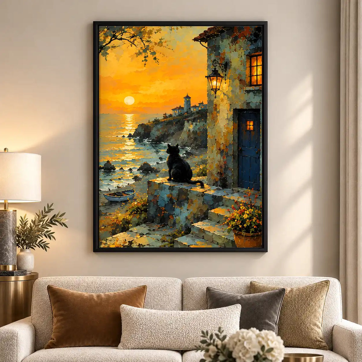 Black Cat At Seaside Sunset Wall Art 5
