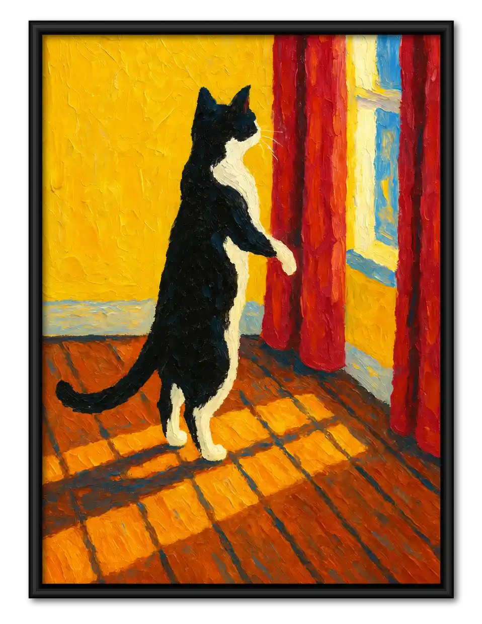Black Cat At Sunlit Window Wall Art 1