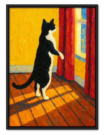 Black Cat At Sunlit Window Wall Art