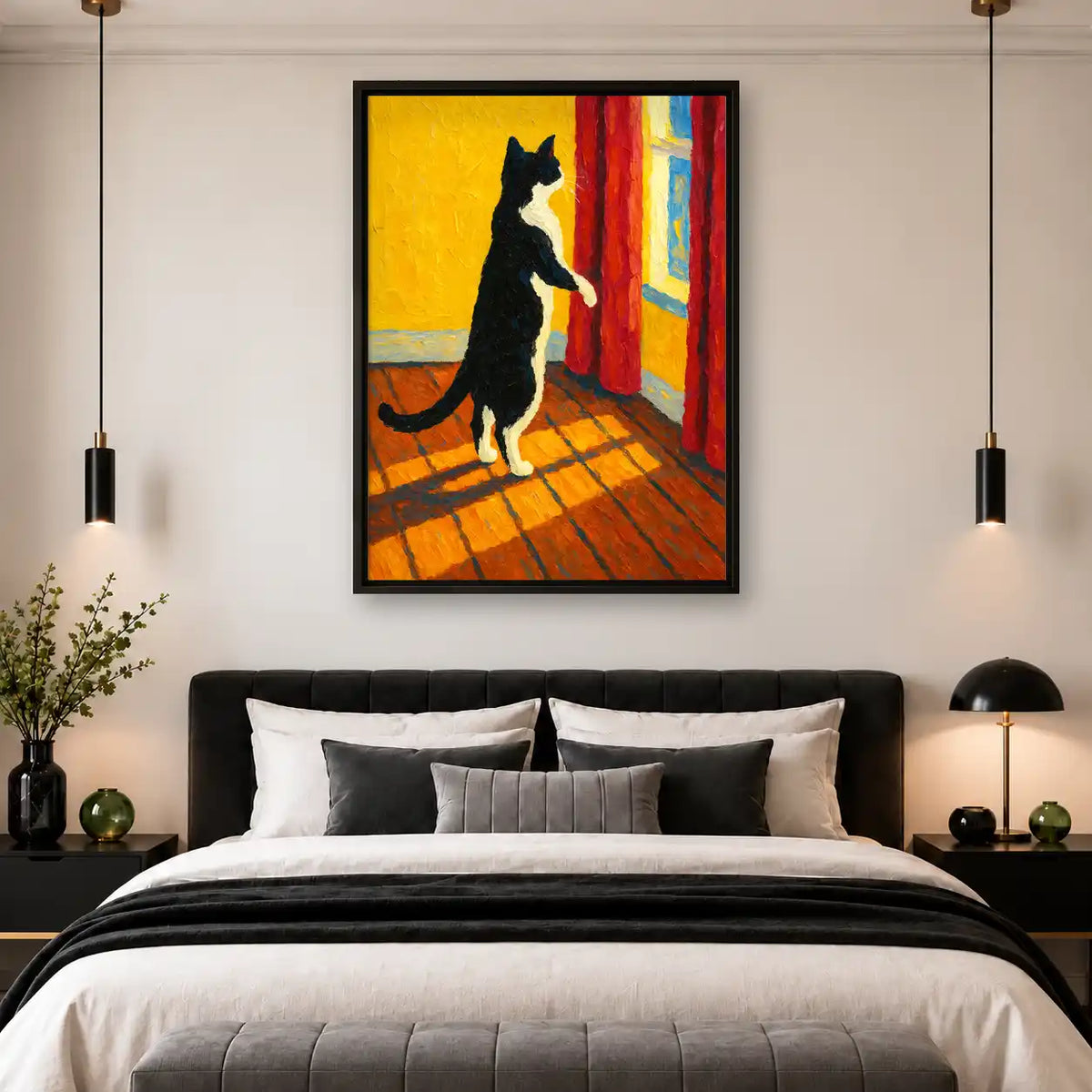 Black Cat At Sunlit Window Wall Art 4