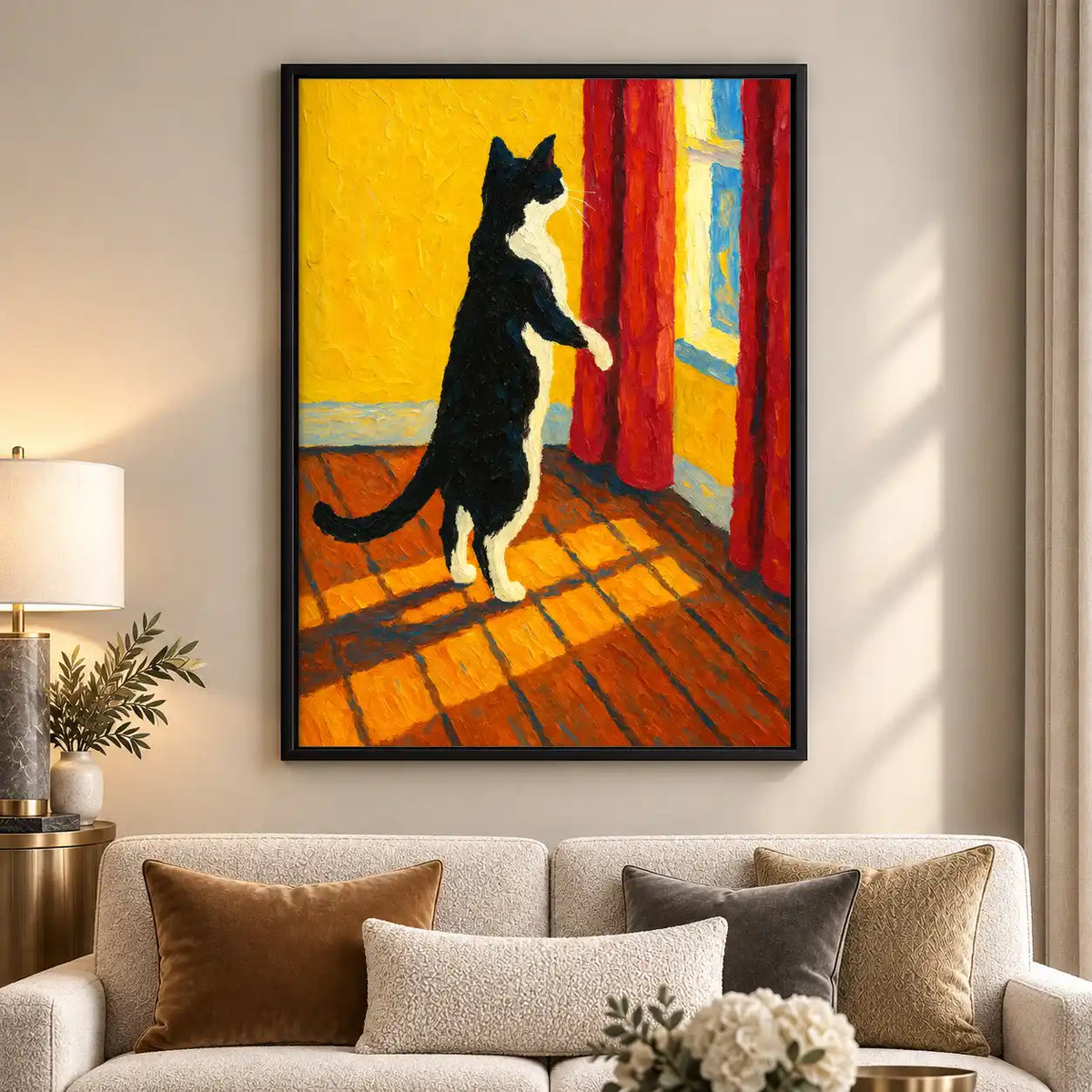 Black Cat At Sunlit Window Wall Art 5