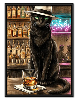 Black Cat At Whiskey Bar Wall Art