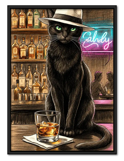 Black Cat At Whiskey Bar Wall Art