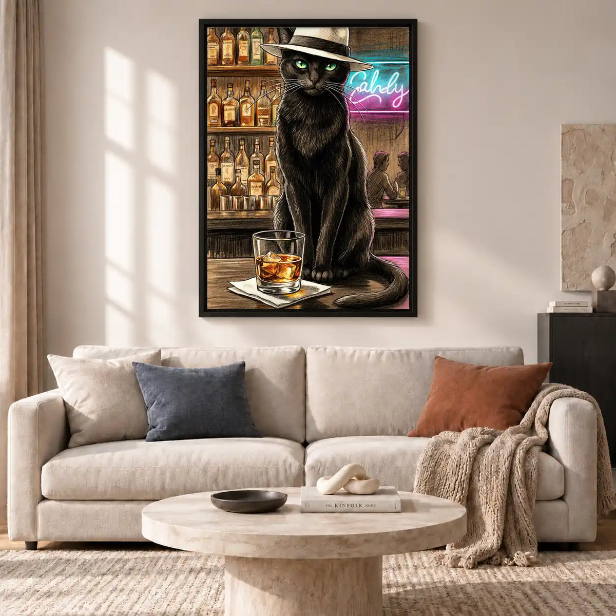 Black Cat At Whiskey Bar Wall Art 2