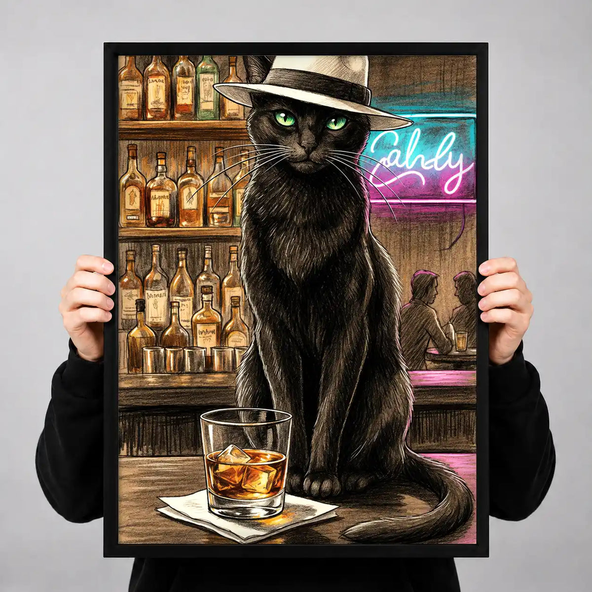 Black Cat At Whiskey Bar Wall Art 3