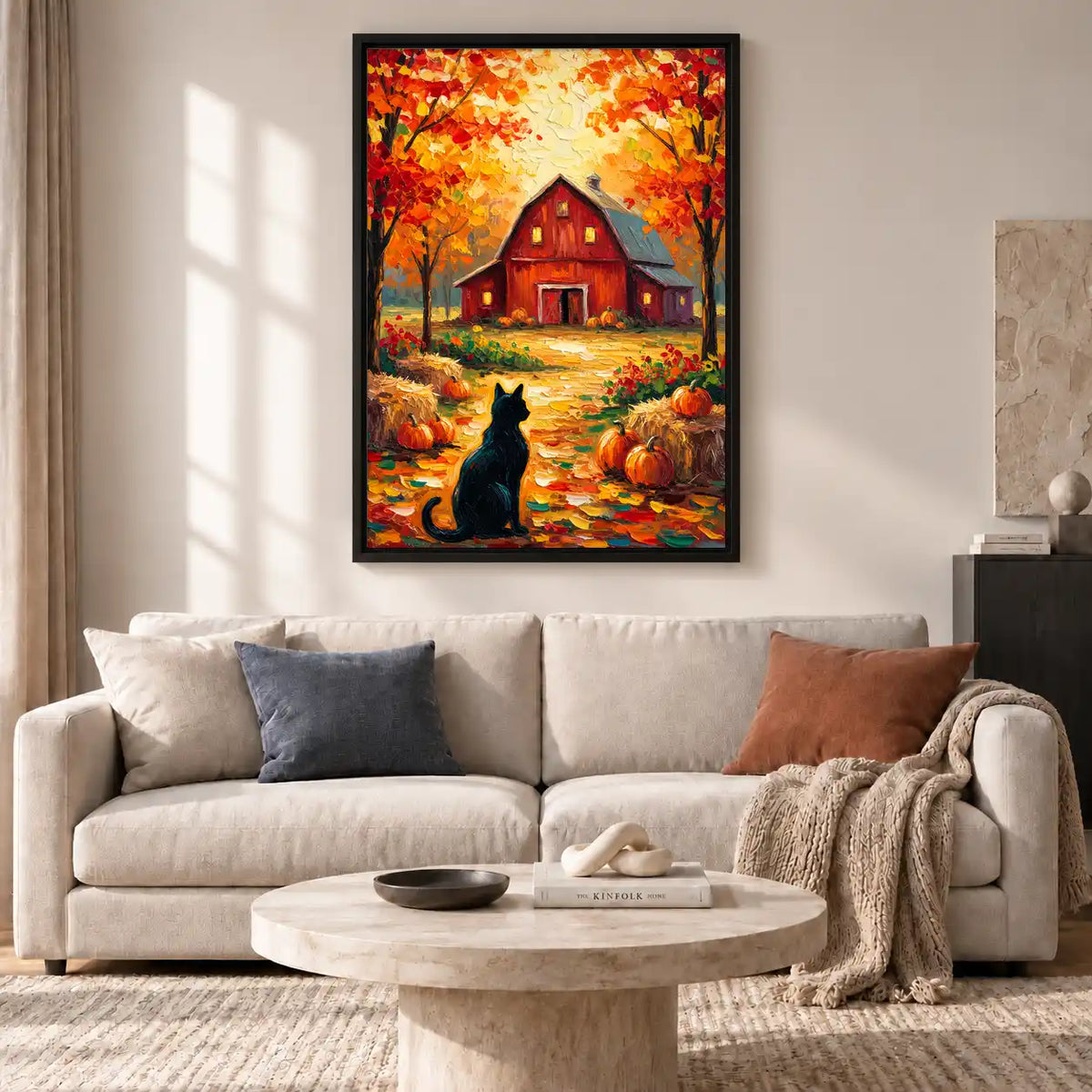 Black Cat Before Autumn Barn Wall Art 2