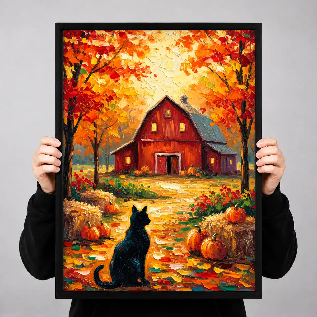 Black Cat Before Autumn Barn Wall Art 3