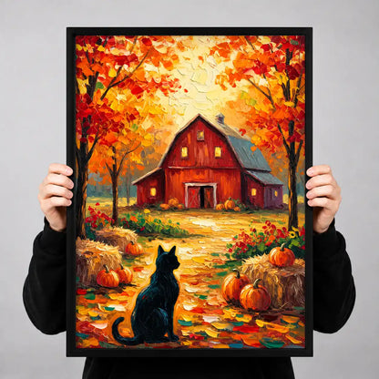 Black Cat Before Autumn Barn Wall Art 3