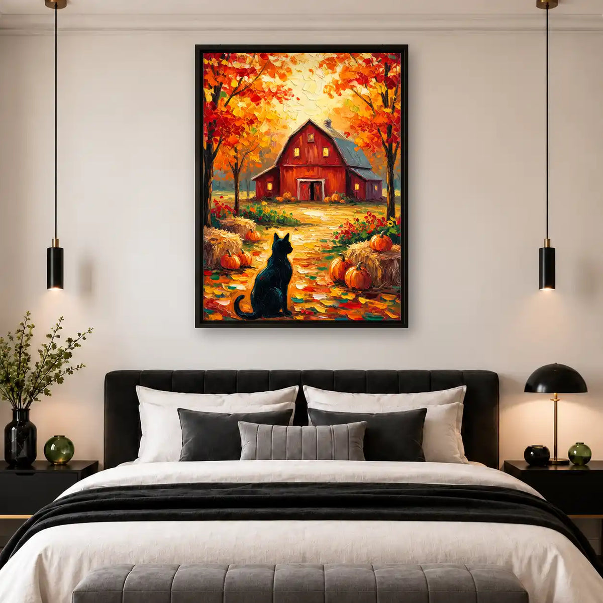 Black Cat Before Autumn Barn Wall Art 4