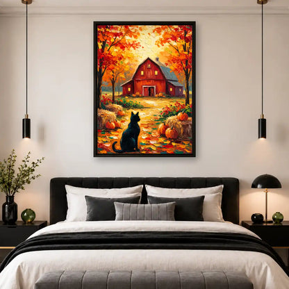 Black Cat Before Autumn Barn Wall Art 4