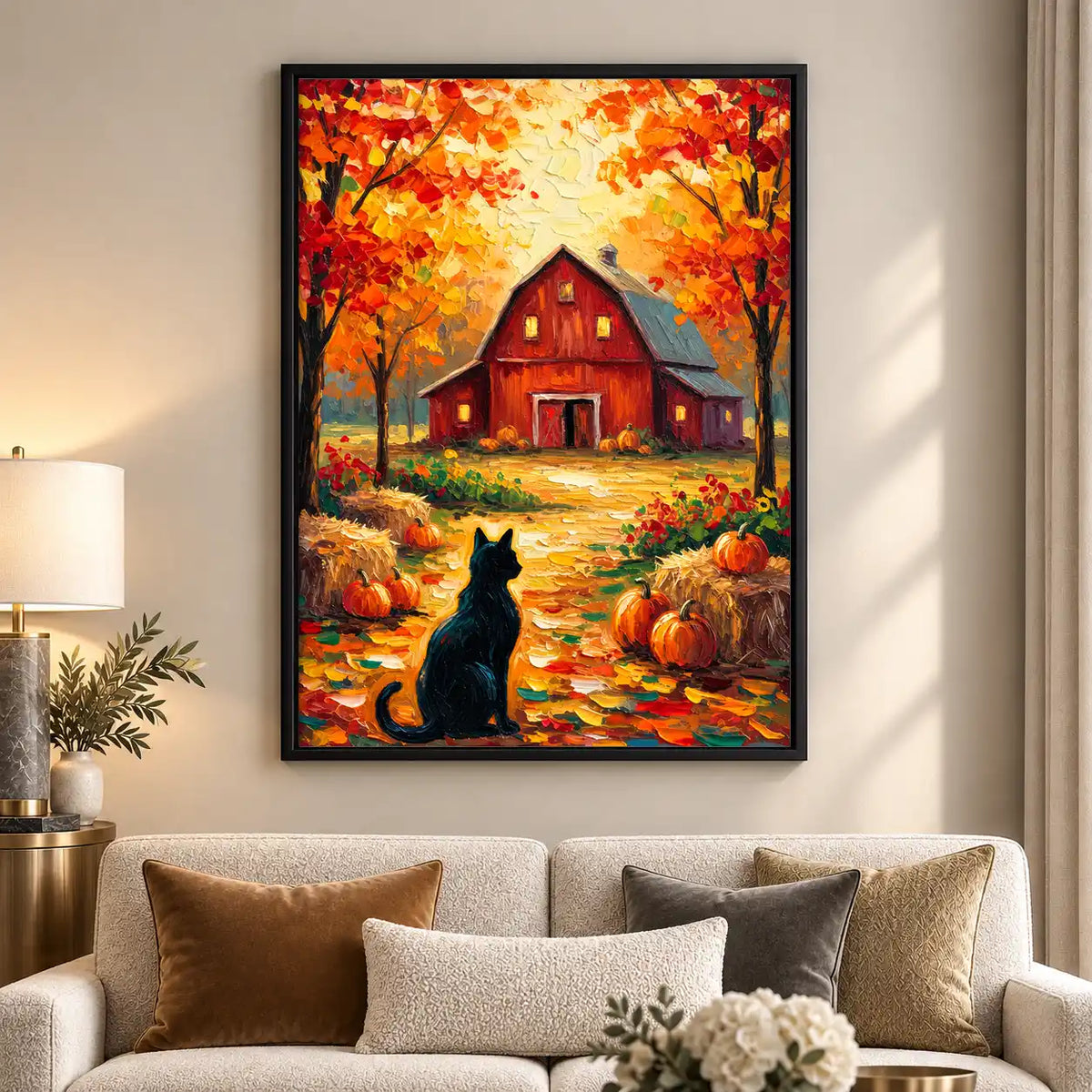 Black Cat Before Autumn Barn Wall Art 5