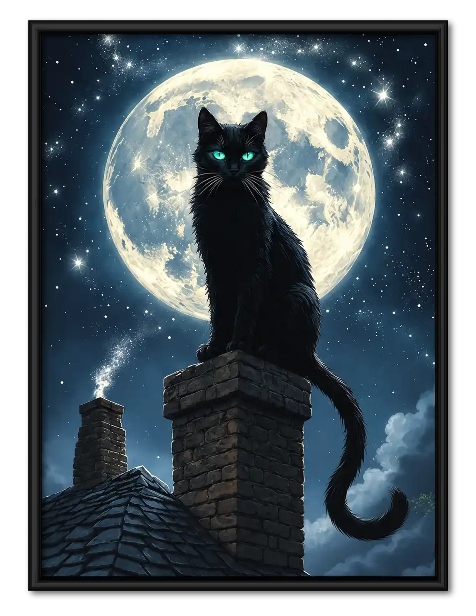 Black Cat Before Full Moon Wall Art 1