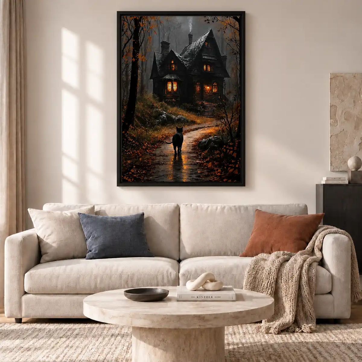 Black Cat Before Haunted House Wall Art 2