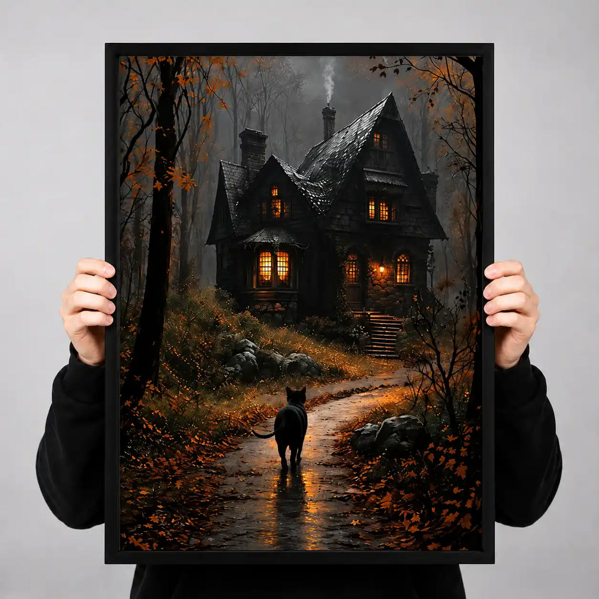 Black Cat Before Haunted House Wall Art 3