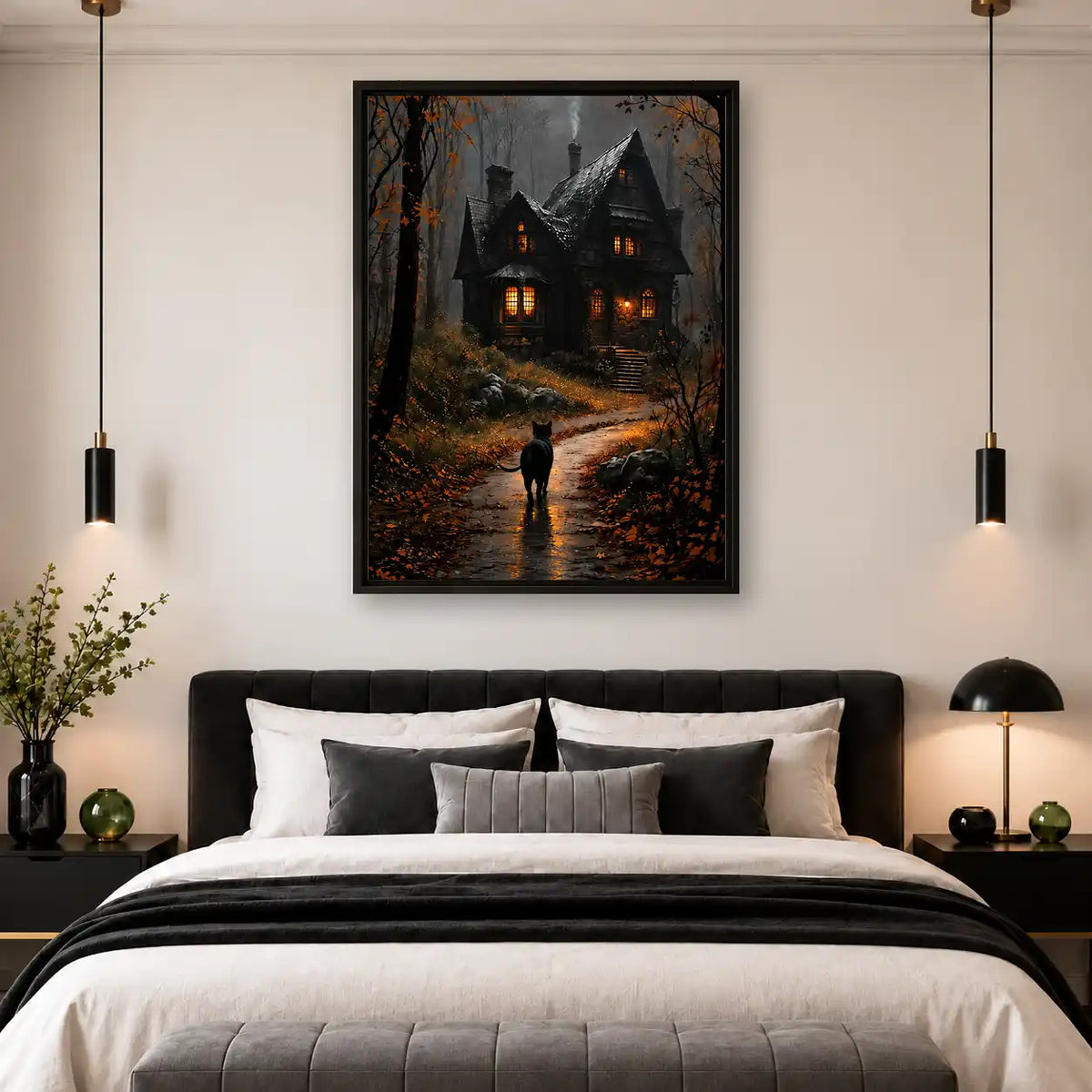 Black Cat Before Haunted House Wall Art 4
