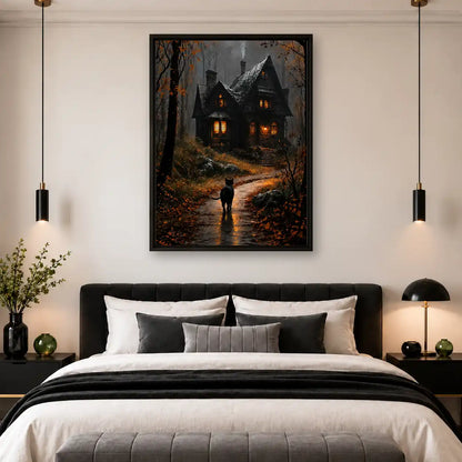 Black Cat Before Haunted House Wall Art 4