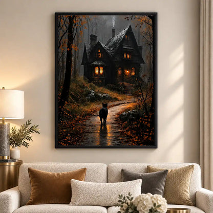 Black Cat Before Haunted House Wall Art 5
