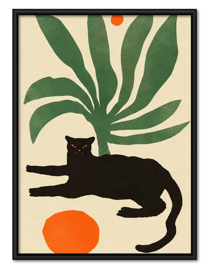 Black Cat Beneath Palm Leaves Wall Art
