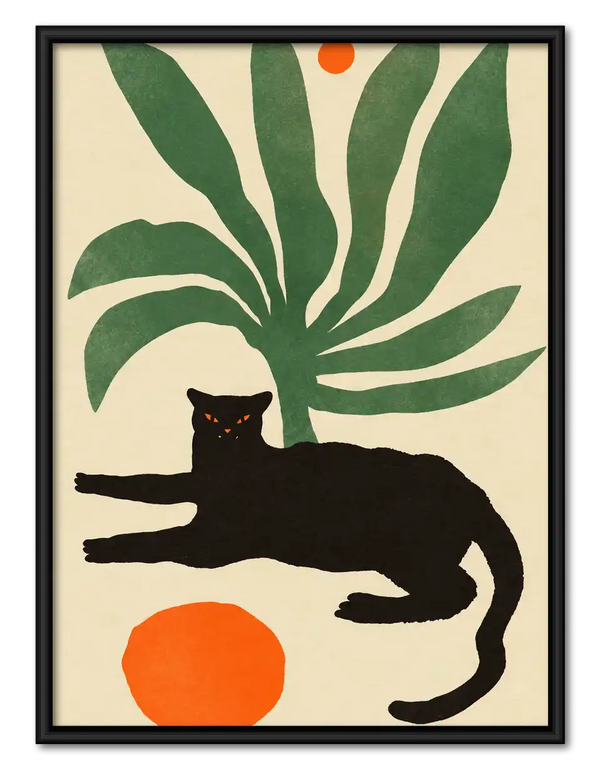 Black Cat Beneath Palm Leaves Wall Art