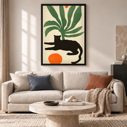 Black Cat Beneath Palm Leaves Wall Art 2