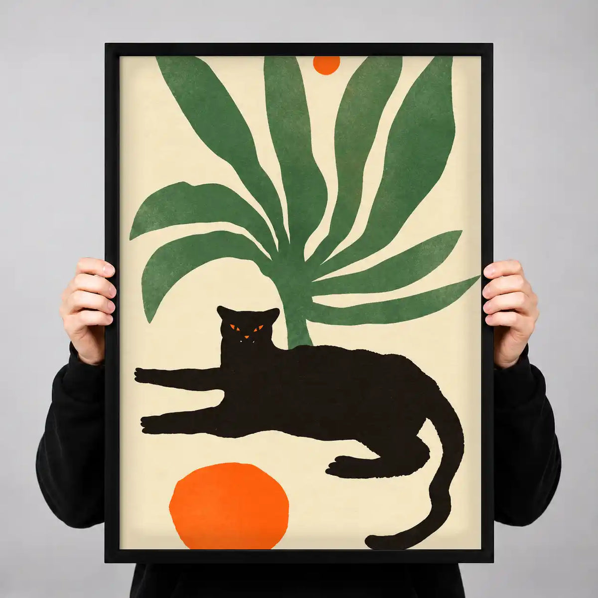 Black Cat Beneath Palm Leaves Wall Art 3