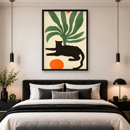 Black Cat Beneath Palm Leaves Wall Art 4