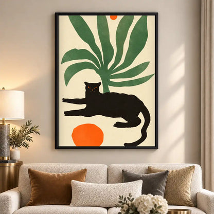 Black Cat Beneath Palm Leaves Wall Art 5
