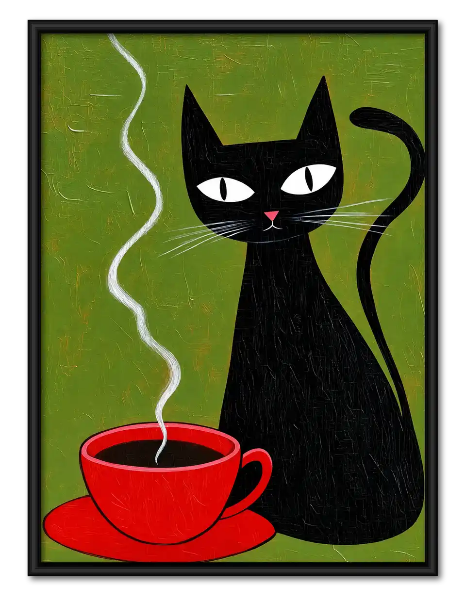 Black Cat Beside Red Coffee Wall Art 1