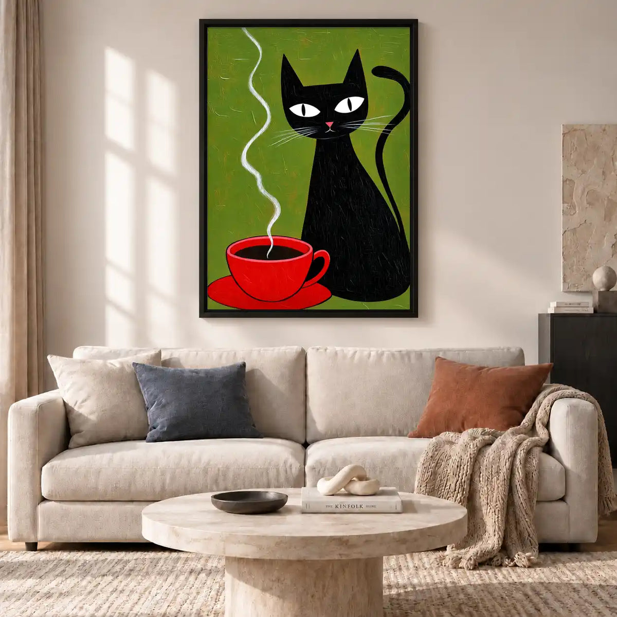 Black Cat Beside Red Coffee Wall Art 2