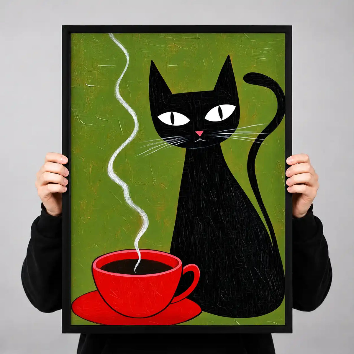 Black Cat Beside Red Coffee Wall Art 3