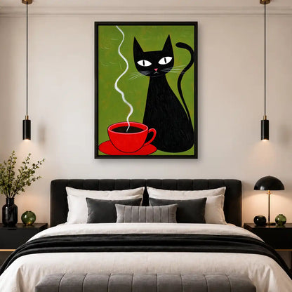 Black Cat Beside Red Coffee Wall Art 4